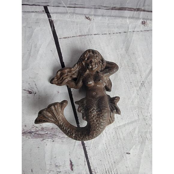 Vintage Cast Iron Mermaid Metal Shelf Sitter 3-1/4" Tall x 3-1/4" Wide - Picture 1 of 5